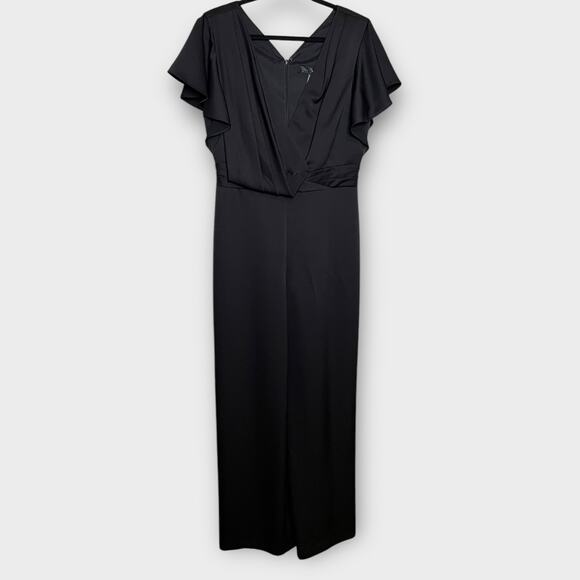 NWT AIDAN MATTOX black satin flutter sleeve v neck jumpsuit size 10 cocktail - Picture 2 of 8